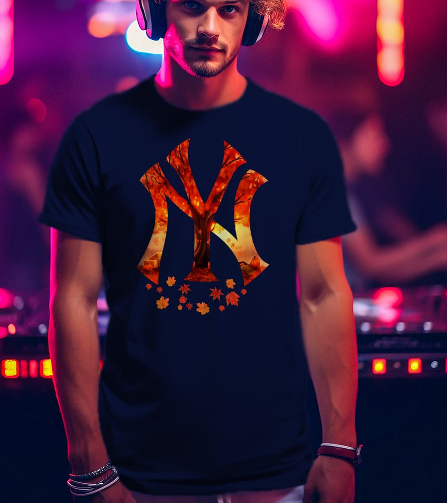New York Yankees Autumn Fall Leaves Tree Pumpkin T-Shirt