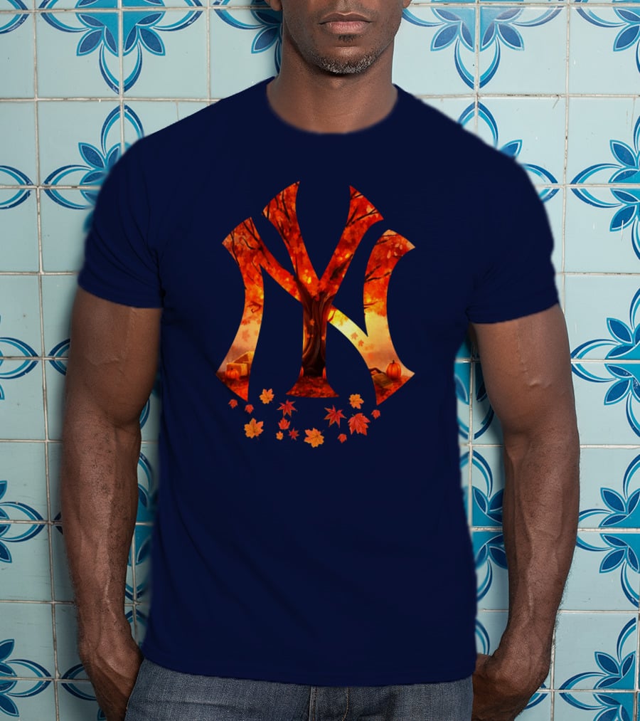 New York Yankees Autumn Fall Leaves Tree Pumpkin T-Shirt
