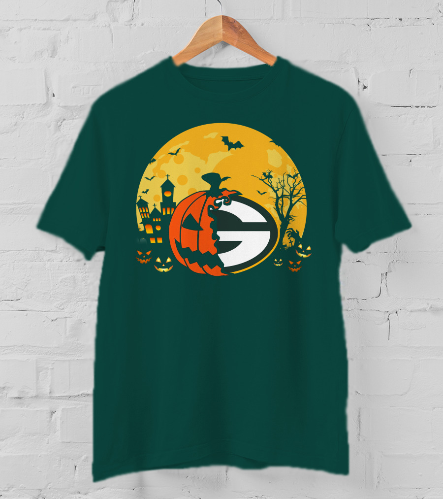 Halloween Green Bay Packers Pumpkin Moon Night Scene T-Shirt