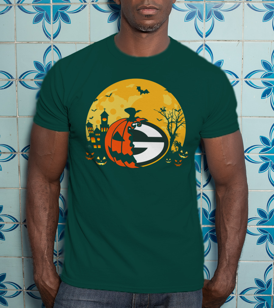 Halloween Green Bay Packers Pumpkin Moon Night Scene T-Shirt