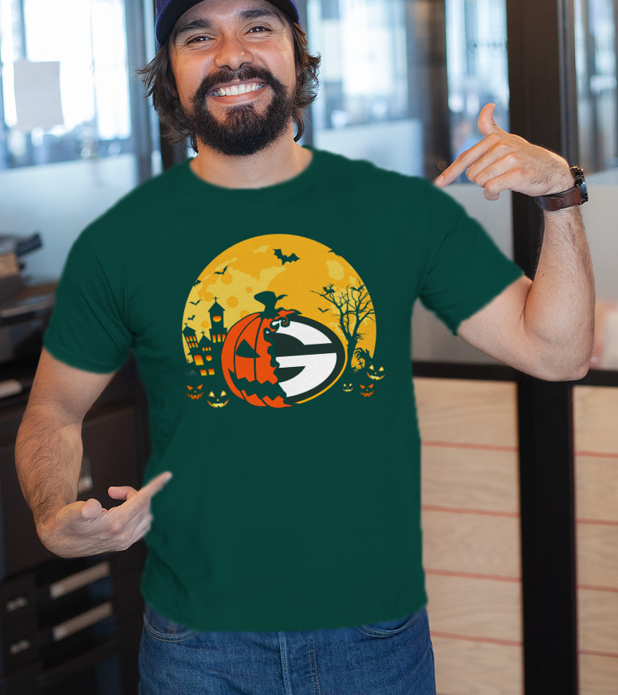 Halloween Green Bay Packers Pumpkin Moon Night Scene T-Shirt