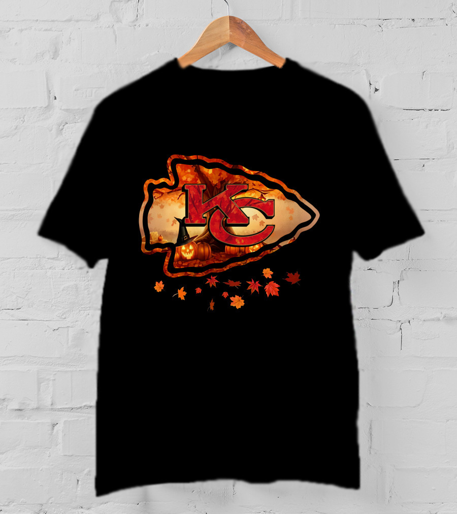Kc Autumn Pumpkin Witch Hat Leaf Cascade T-Shirt