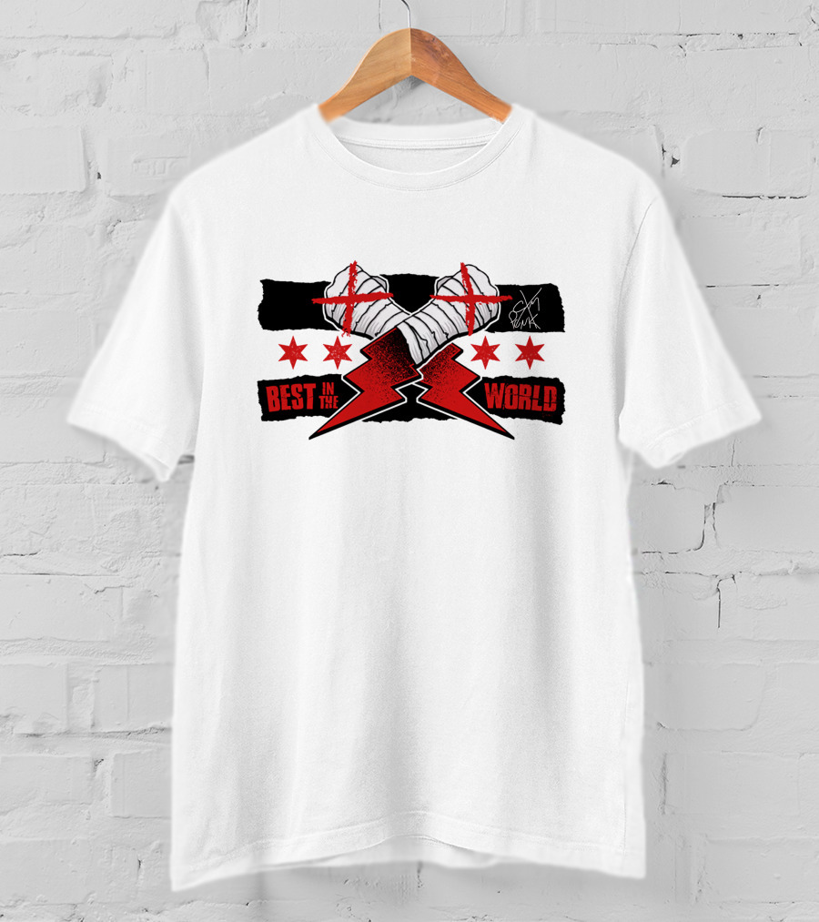 Best In The World Cm Punk Crossing Taped Hands Lightning Bolts Red Stars T-Shirt