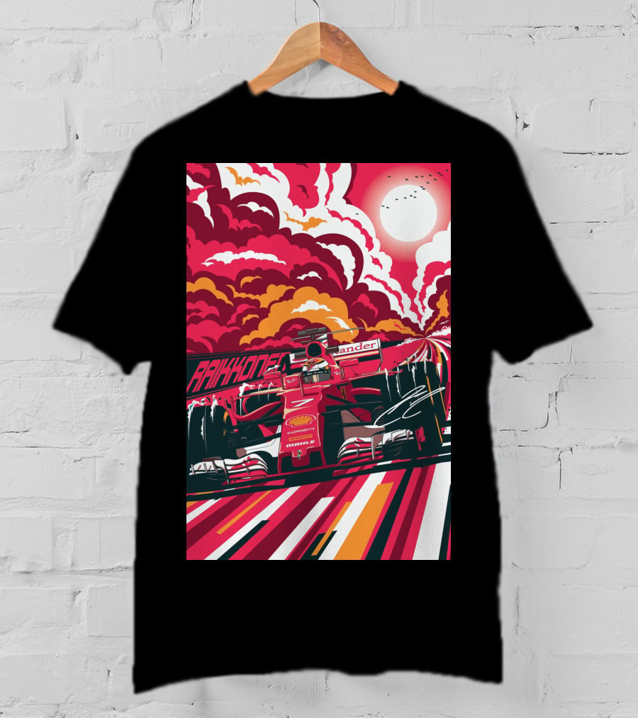 Raikkonen Formula 1 Racing Ferrari F1 Car Sunset Scene T-Shirt