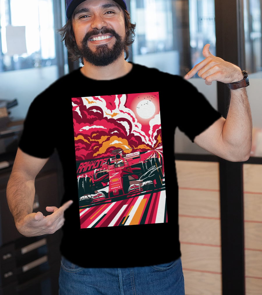 Raikkonen Formula 1 Racing Ferrari F1 Car Sunset Scene T-Shirt