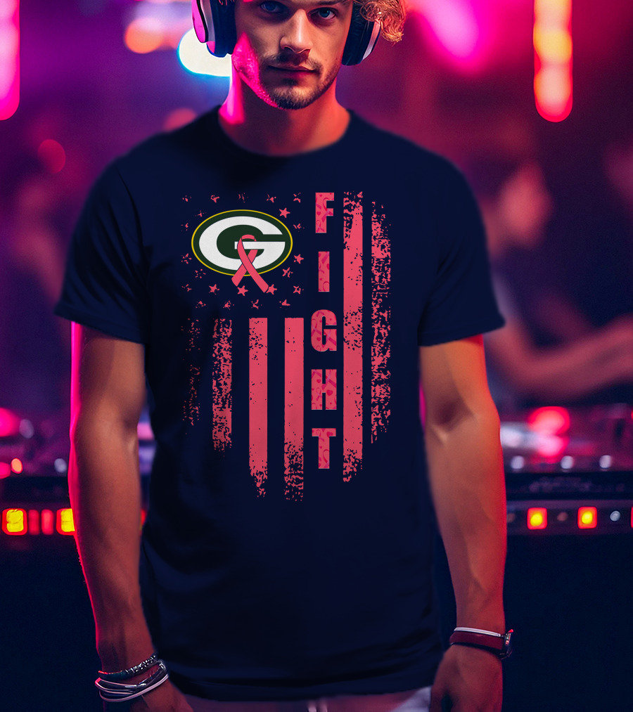 FIGHT Greenbay Pink Ribbon G Logo Stripes T-Shirt