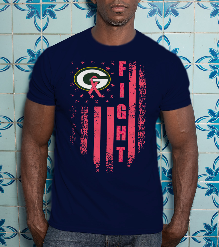 FIGHT Greenbay Pink Ribbon G Logo Stripes T-Shirt
