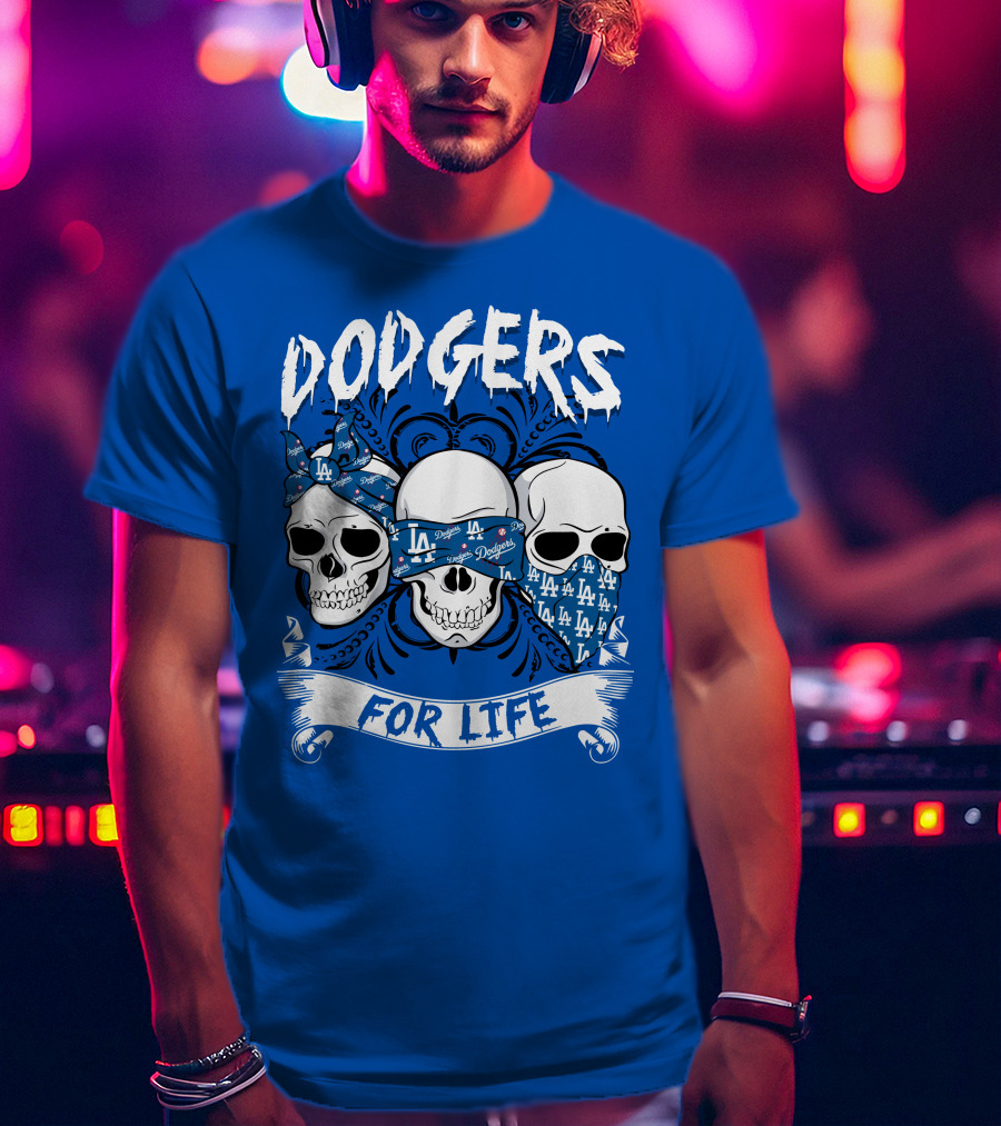Dodgers For Life La Skulls Bandana T-Shirt