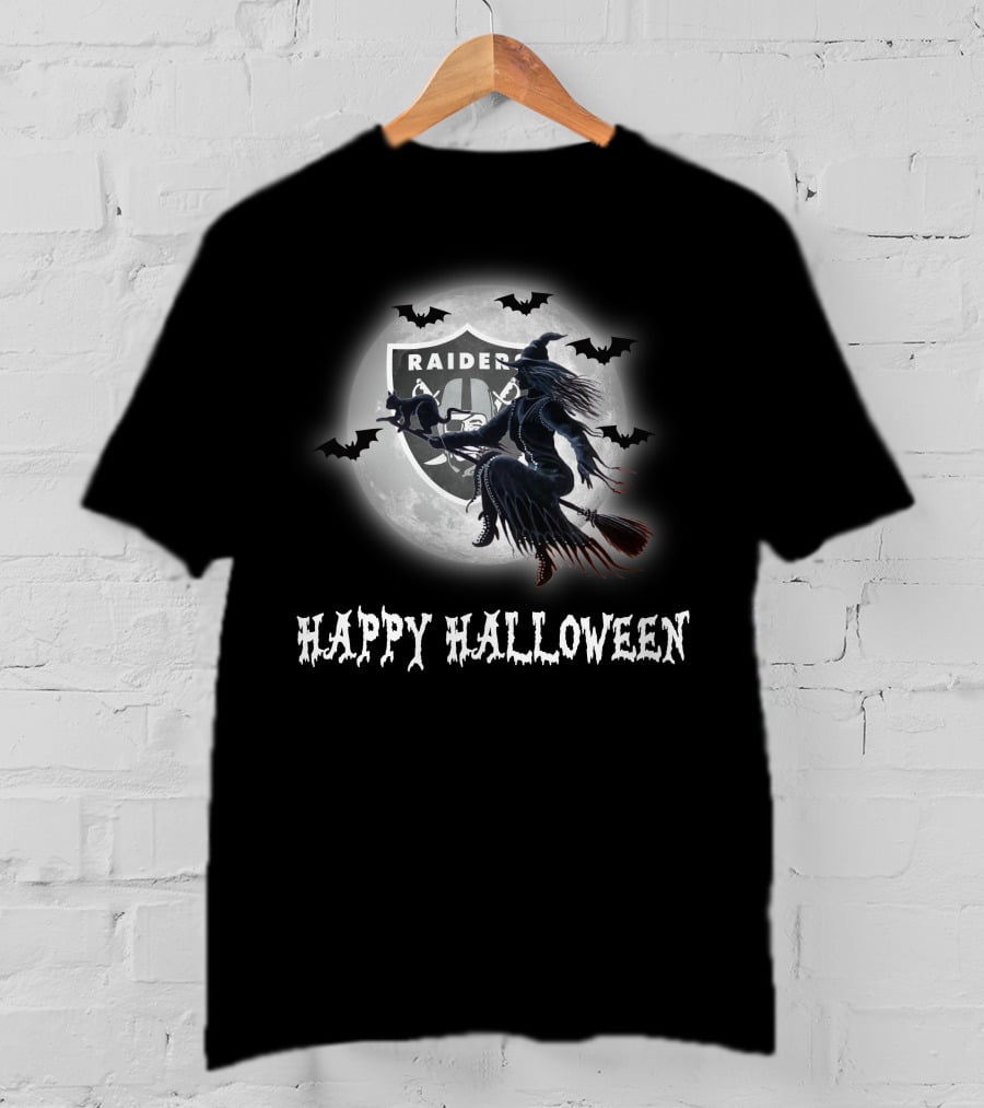 Raiders Witch Flying Over Moon Happy Halloween T-Shirt