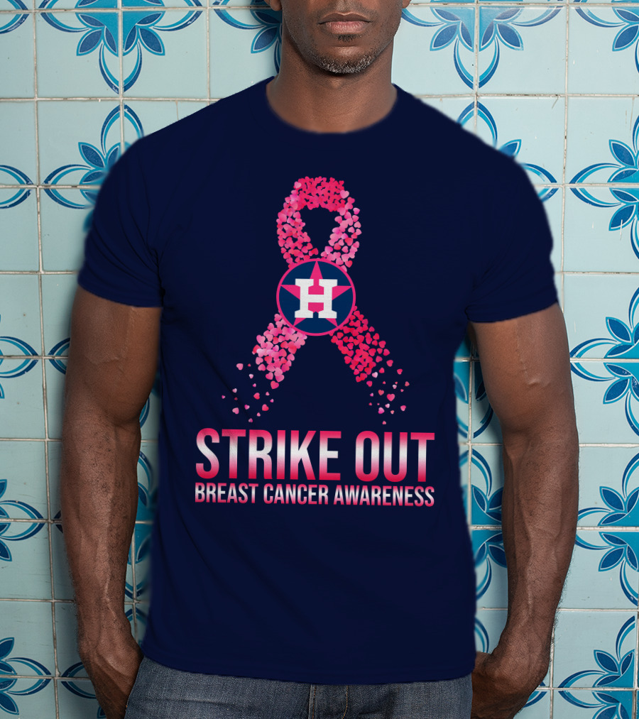 Strike Out Breast Cancer Awareness H Logo Pink Ribbon T-Shirt