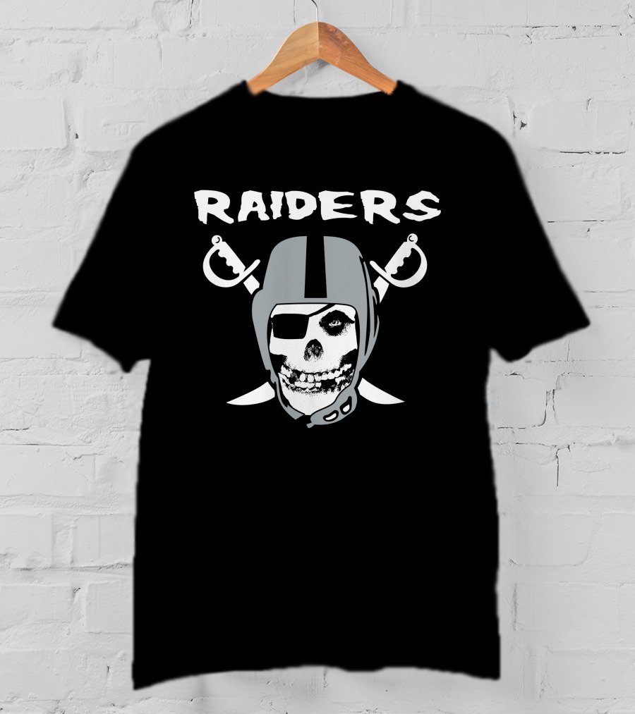 Raiders Skull Helmet Swords Logo Black And White T-Shirt