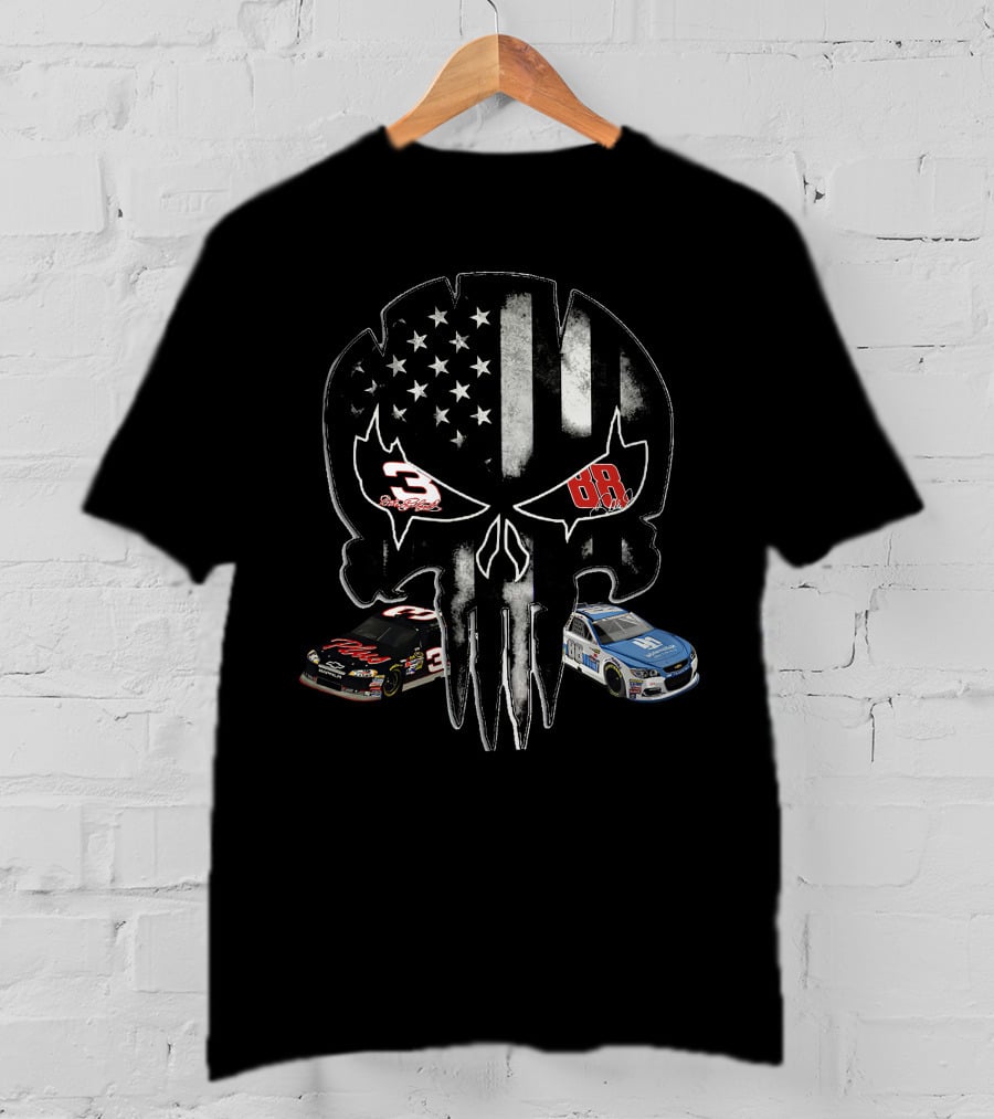 Dale Earnhardt Jr. NASCAR 3 And 88 Skull American Flag Special Edition T-Shirt
