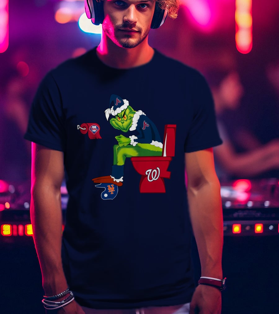 Atlanta Braves Grinch With New York Mets And Washington Nationals Logos T-Shirt