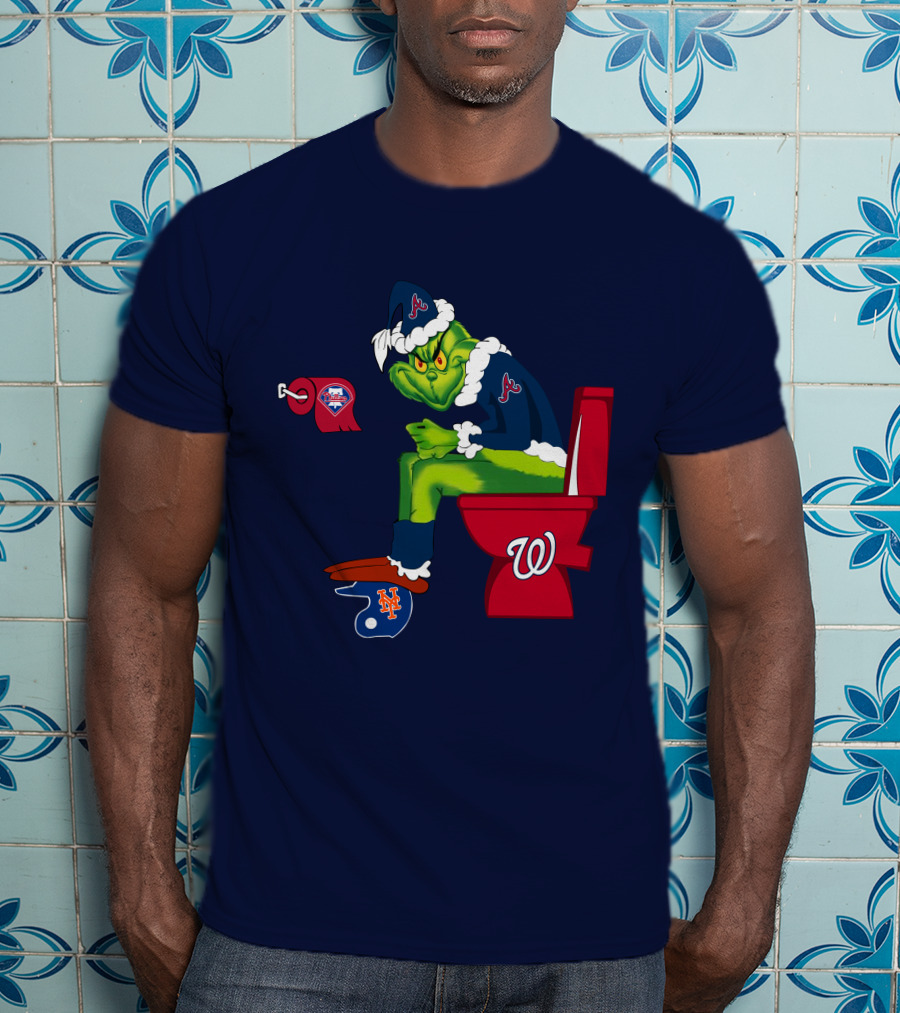 Atlanta Braves Grinch With New York Mets And Washington Nationals Logos T-Shirt