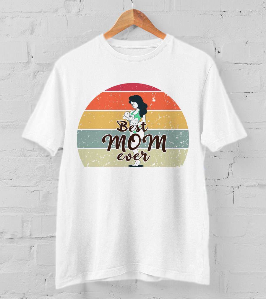 Best Mom Ever Retro Sunset Mom Holding Baby T-Shirt