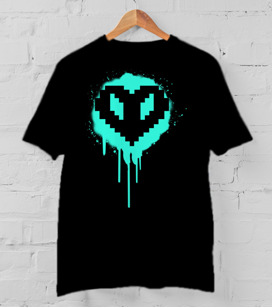 Philza Middle Name Pixelated Heart Neon Glow Drip T-Shirt