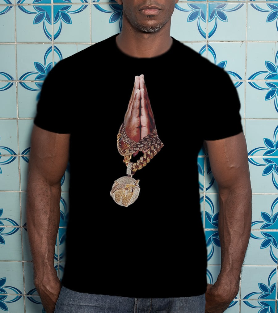 Pop Smoke Praying Hands Vlone Chain Pendant Merch T-Shirt