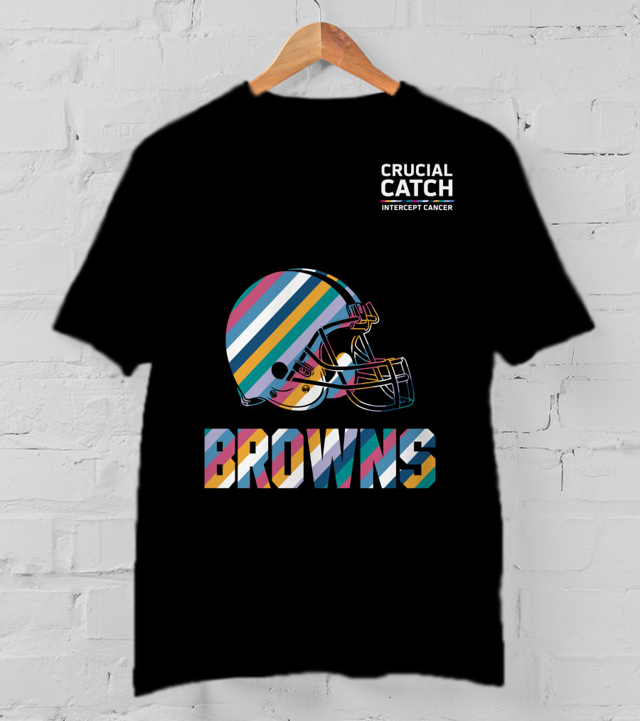 Browns Crucial Catch Intercept Cancer Helmet Stripes T-Shirt