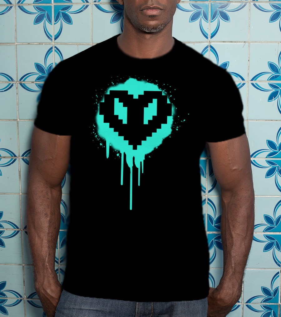 Dream SMP Members Neon Pixel Heart Drip T-Shirt