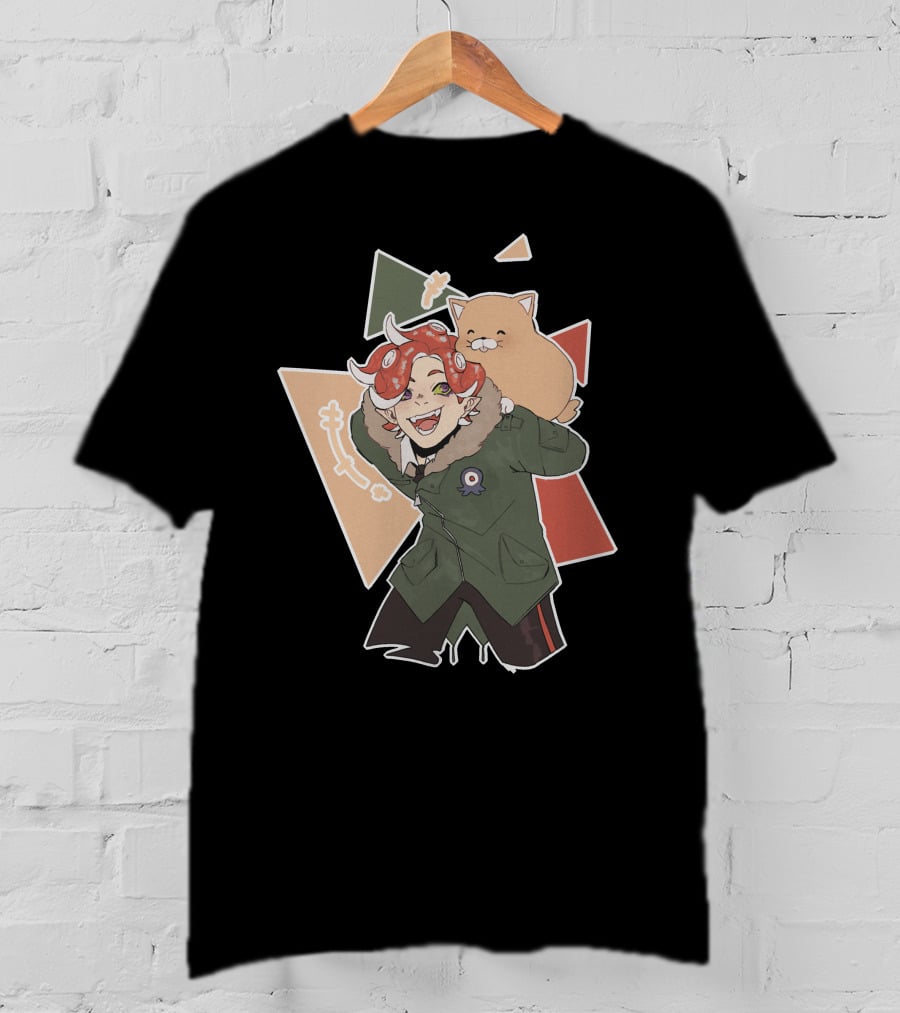 Piggyback Cute Demon With Cat Companion And Colorful Shapes T-Shirt