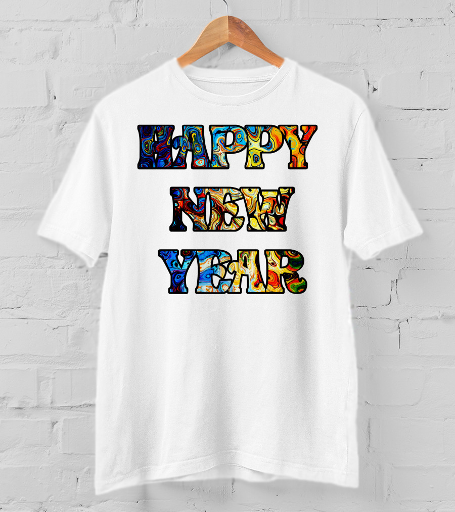 HAPPY NEW YEAR Colorful Abstract Marble T-Shirt