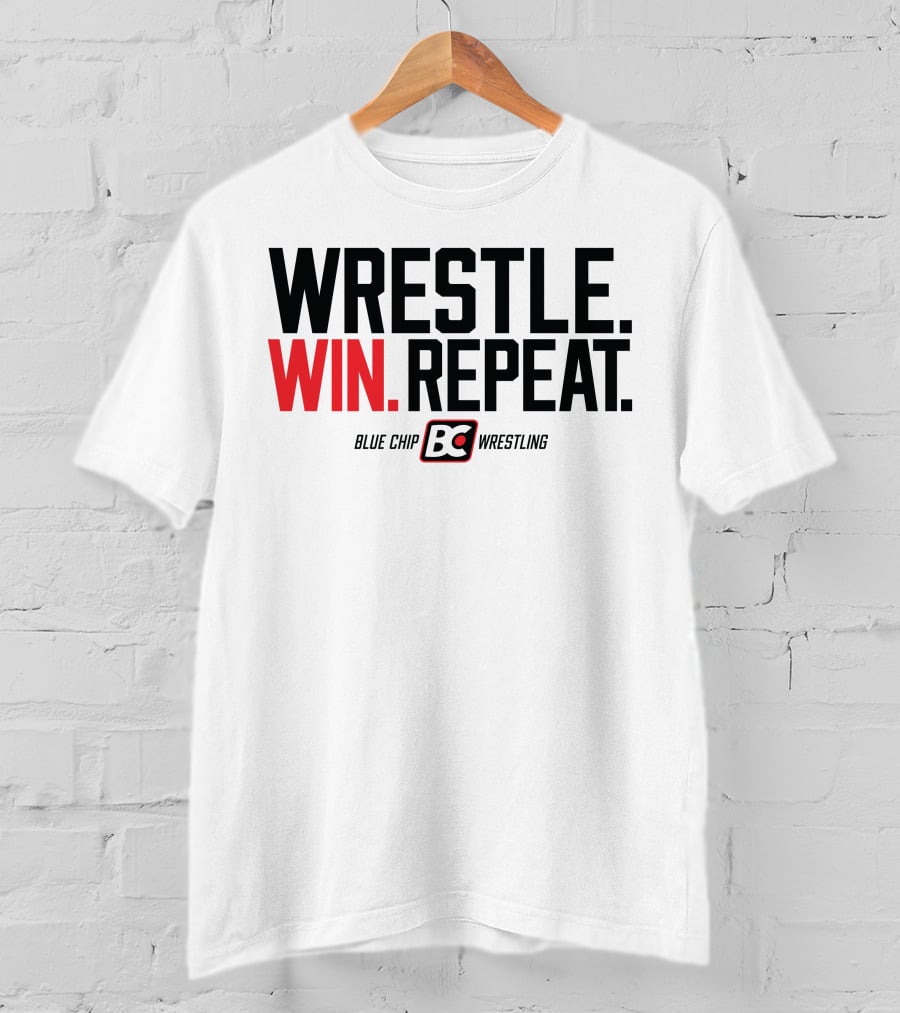 Wrestle Win Repeat Blue Chip BC Wrestling T-Shirt