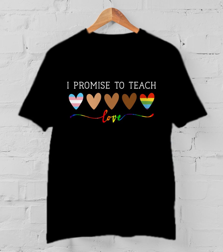 I Promise To Teach Love Hearts With Pride And Inclusivity Colors T-Shirt