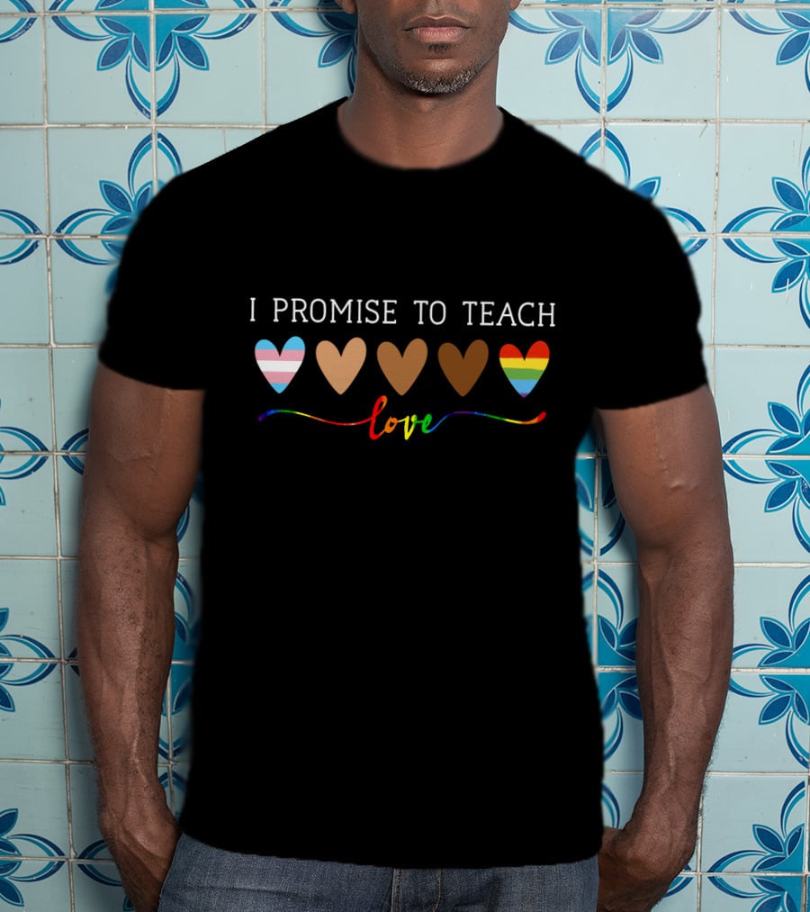 I Promise To Teach Love Hearts With Pride And Inclusivity Colors T-Shirt