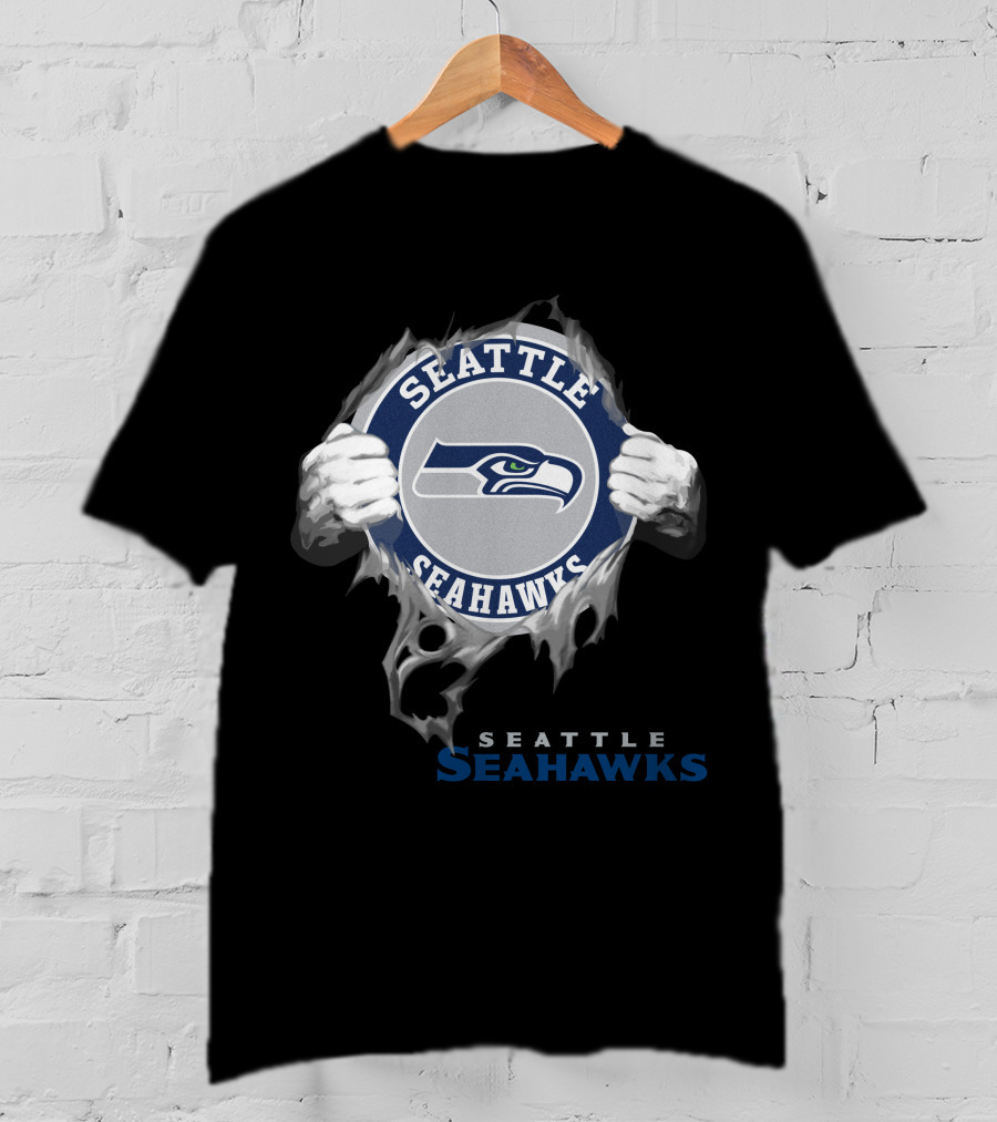 Seattle Seahawks Hands Ripping Through T-Shirt