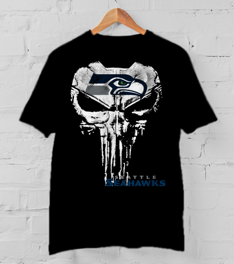Seattle Seahawks Punisher Skull Logo Combination T-Shirt