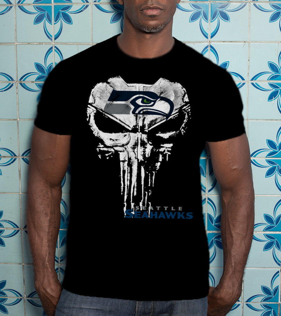 Seattle Seahawks Punisher Skull Logo Combination T-Shirt