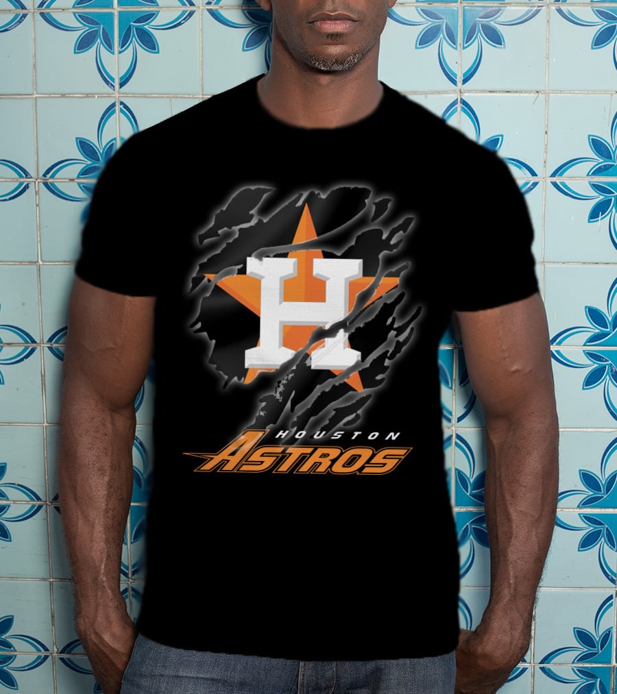 Houston Astros H Logo With Orange Star And Claw Marks T-Shirt
