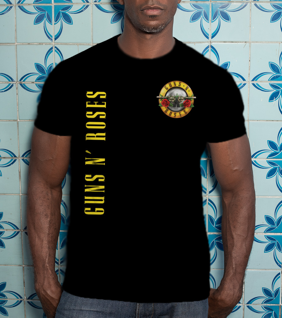 Guns N' Roses Classic Logo With Revolver And Roses In Yellow T-Shirt