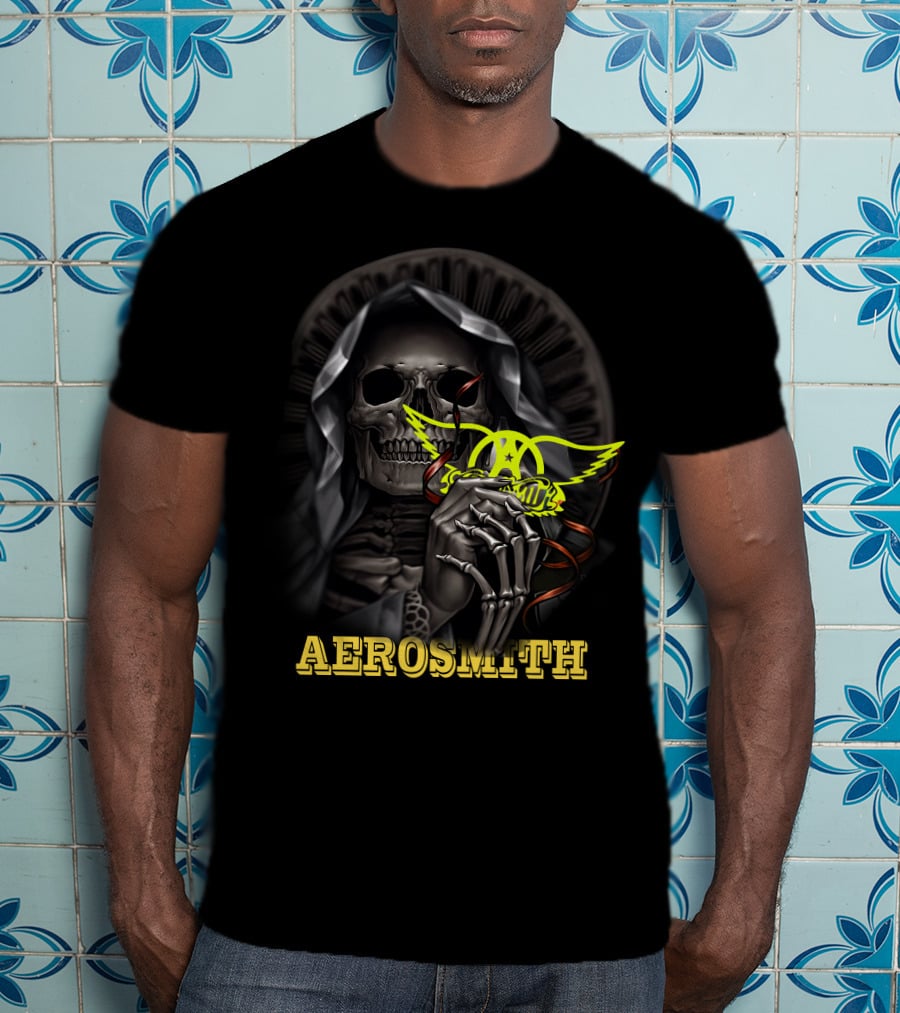 Aerosmith Grim Reaper Skull Holding T-Shirt