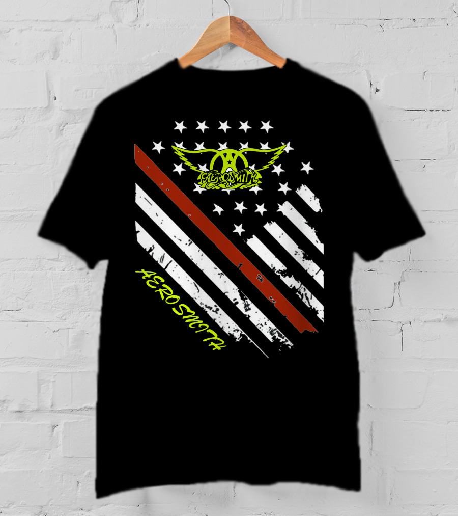 Aerosmith Logo With American Flag And Guitar Stripe T-Shirt