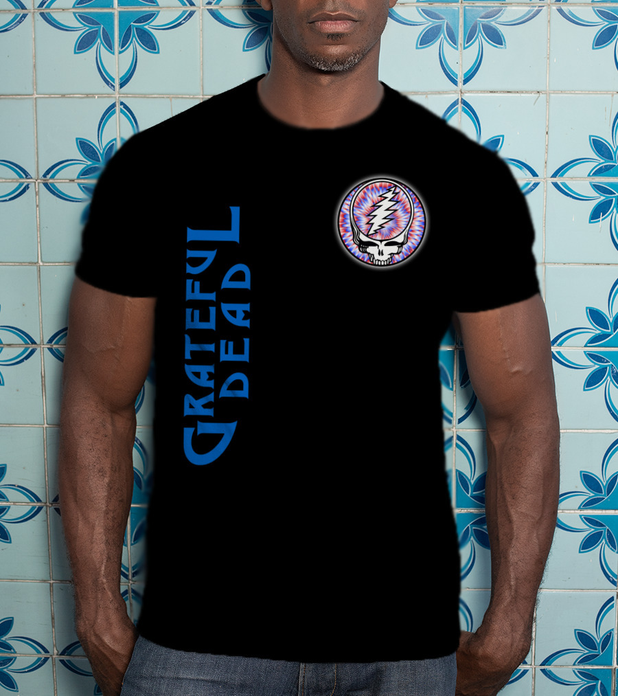 Grateful Dead Steal Your Face Skull With Lightning Bolt And Trippy Blue Letters T-Shirt
