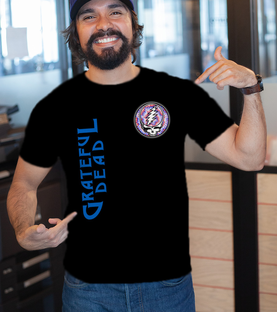 Grateful Dead Steal Your Face Skull With Lightning Bolt And Trippy Blue Letters T-Shirt