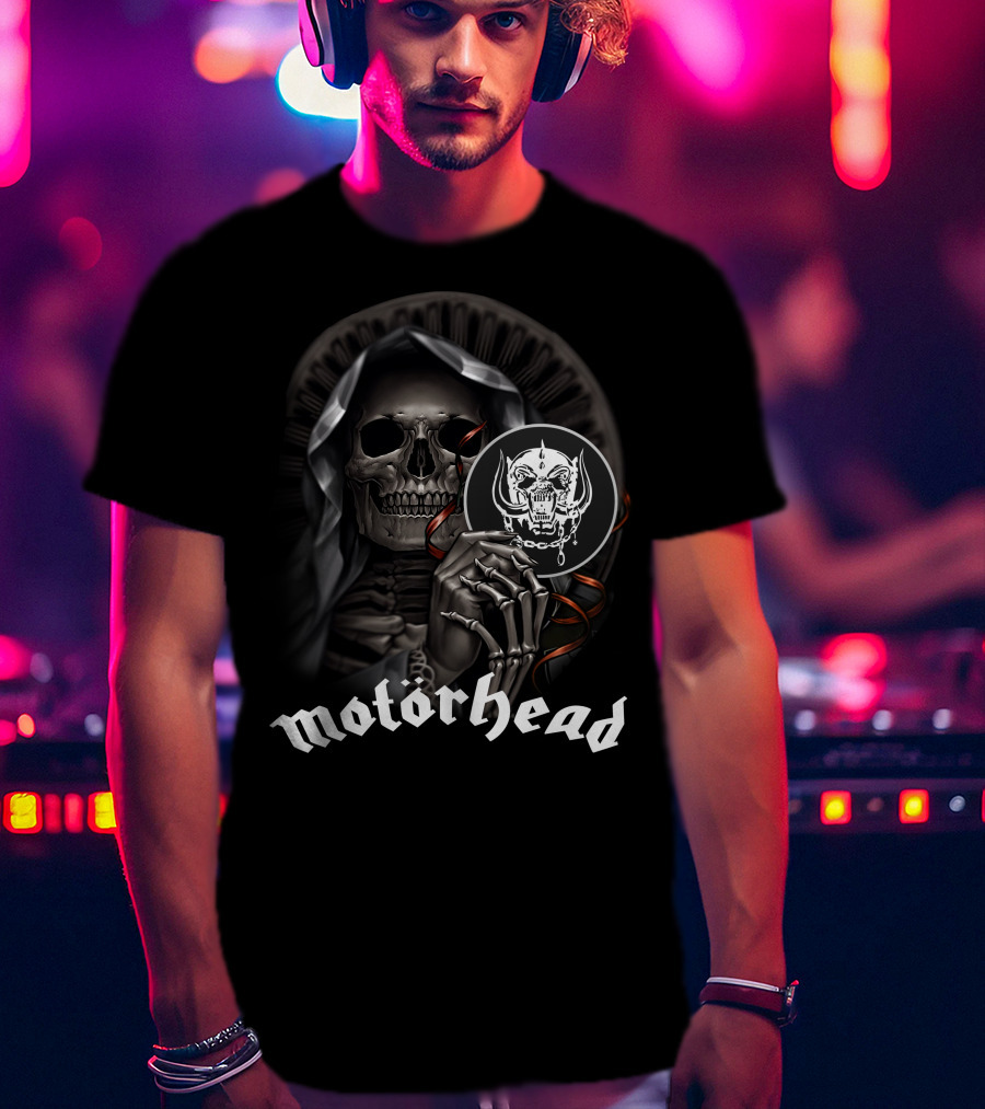 Motörhead Grim Reaper Skeleton Holding War Pig T-Shirt