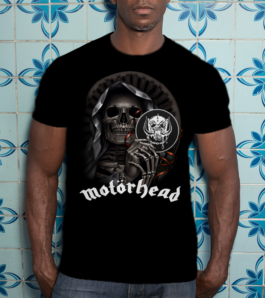 Motörhead Grim Reaper Skeleton Holding War Pig T-Shirt