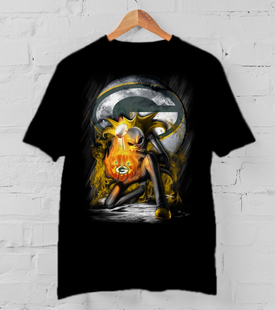 Green Bay Packers Skull Trophy Fire Moon T-Shirt