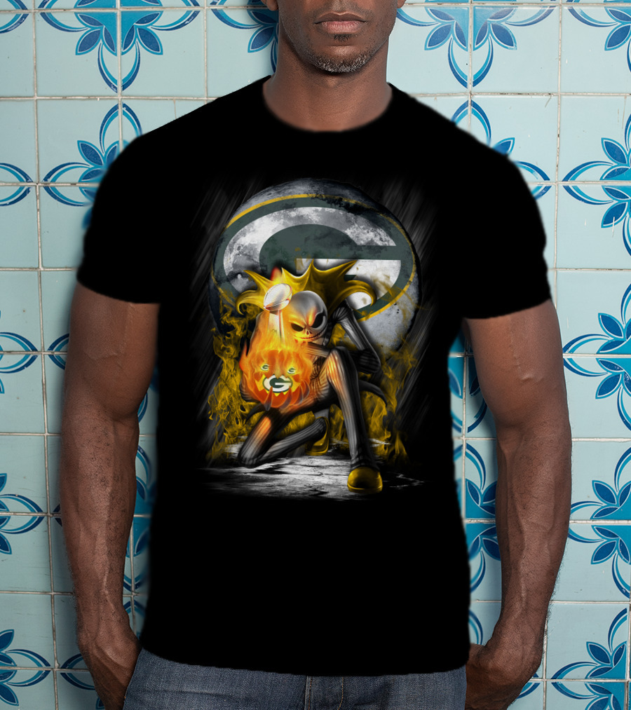 Green Bay Packers Skull Trophy Fire Moon T-Shirt