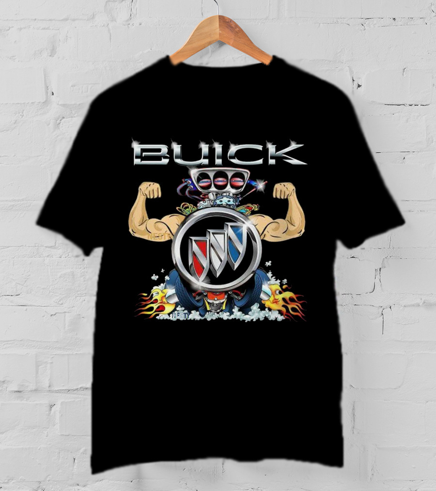 Buick Muscle Car Engine Logo With Flames And Wheels T-Shirt