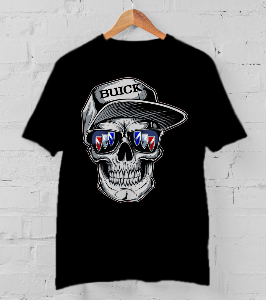 Buick Skull With Hat And Logo Sunglasses T-Shirt