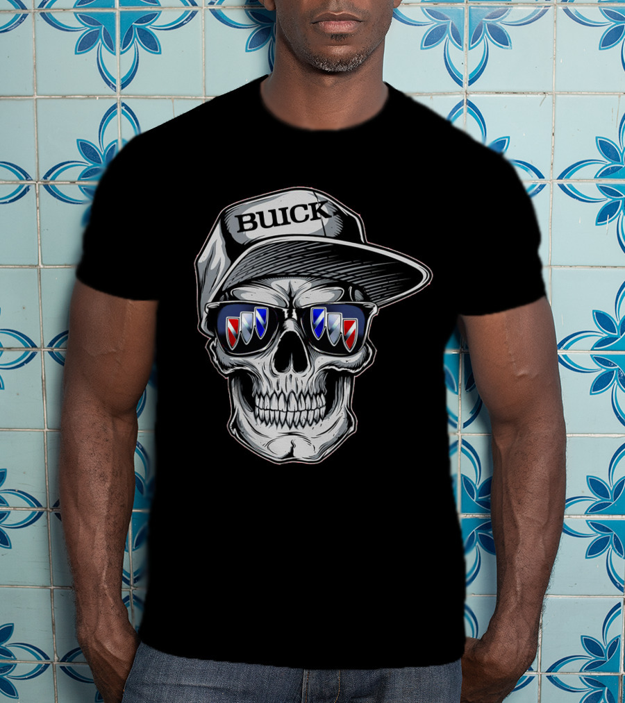 Buick Skull With Hat And Logo Sunglasses T-Shirt