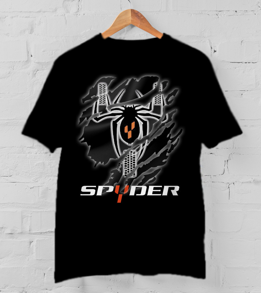 Spyder Logo With Black And Orange Checkerboard Spider And Tread T-Shirt