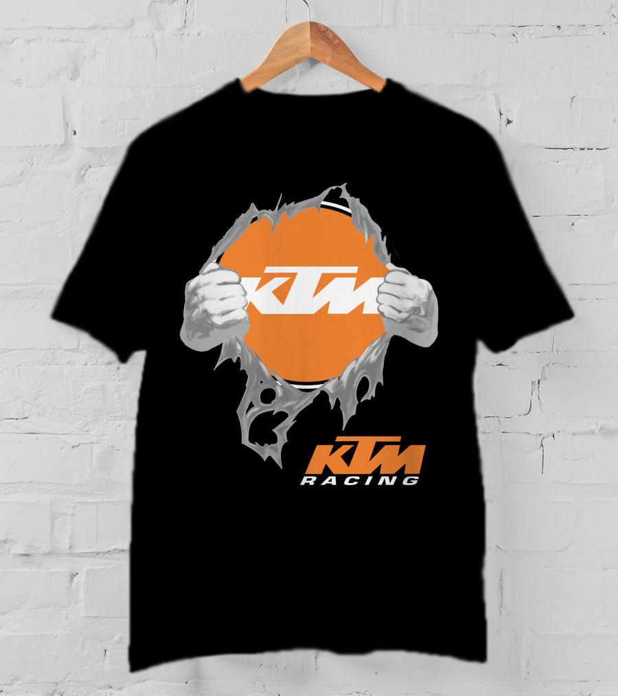 Ktm Racing Logo With Hands Ripping Through Orange T-Shirt