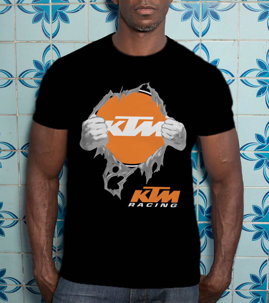 Ktm Racing Logo With Hands Ripping Through Orange T-Shirt