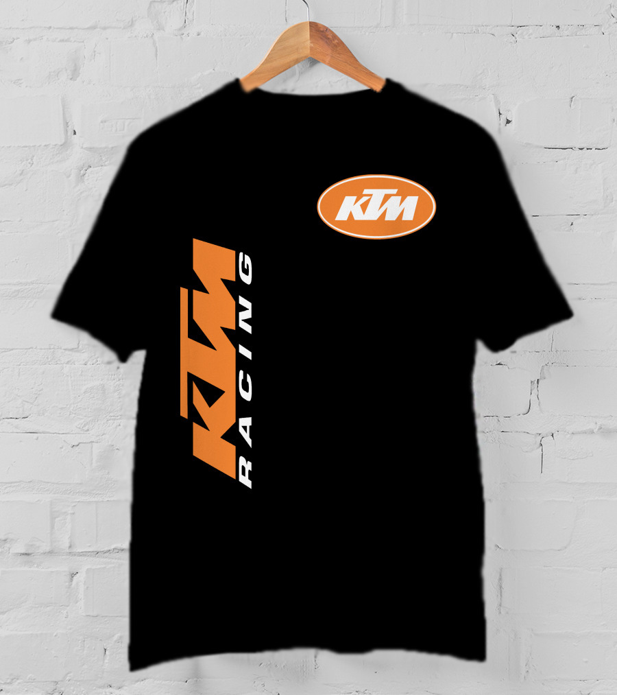 Ktm Racing Logo And Badge On Black T-Shirt