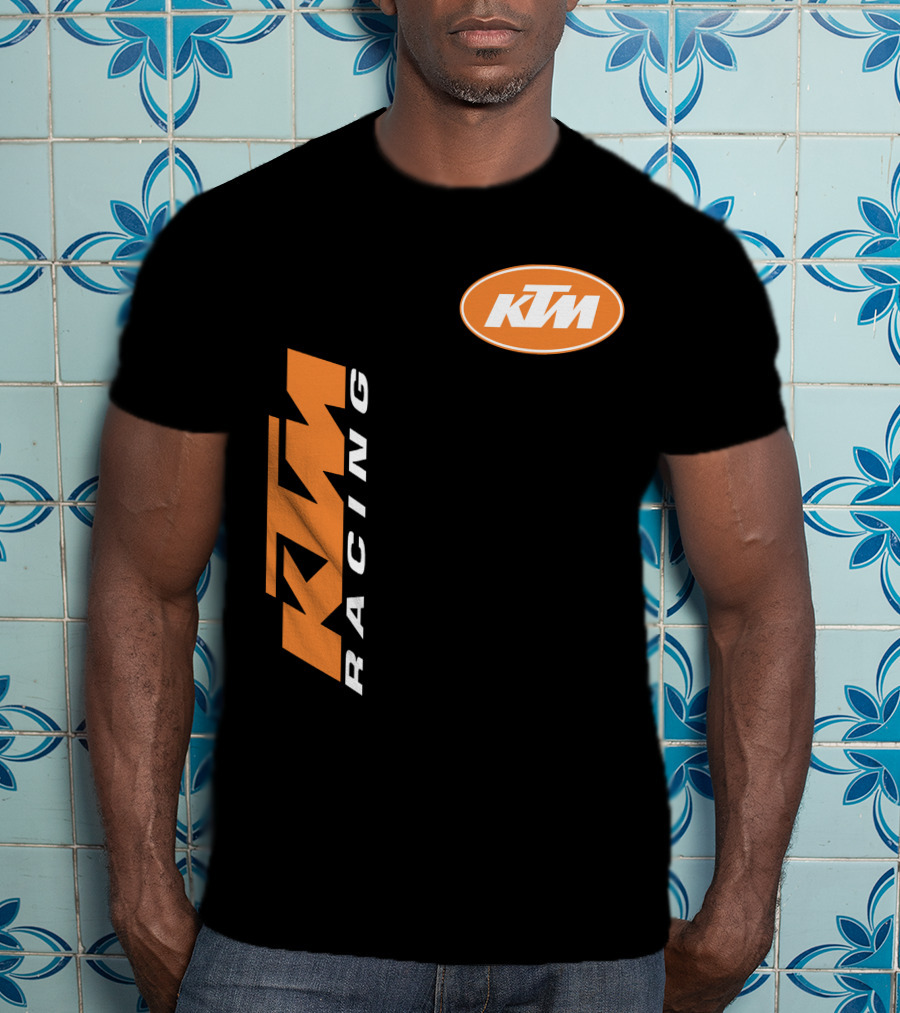Ktm Racing Logo And Badge On Black T-Shirt
