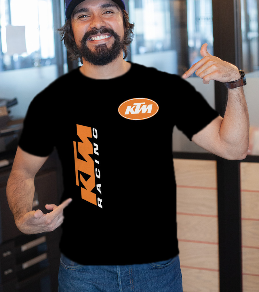 Ktm Racing Logo And Badge On Black T-Shirt